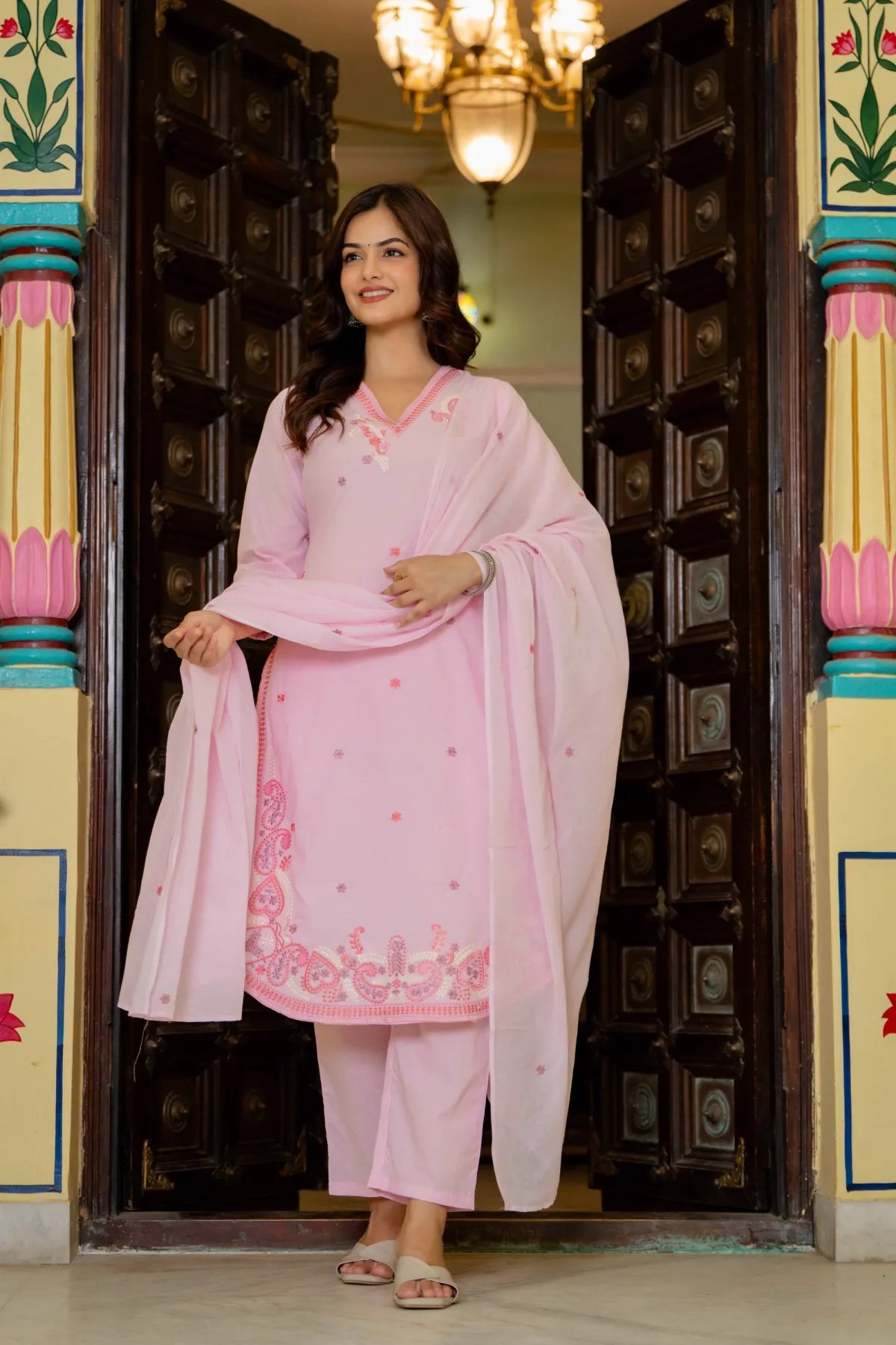 Premium Embroidered Pure Cotton Suit Set - Matching Dupatta & Bottom Silhouette | Jaipur Cloth