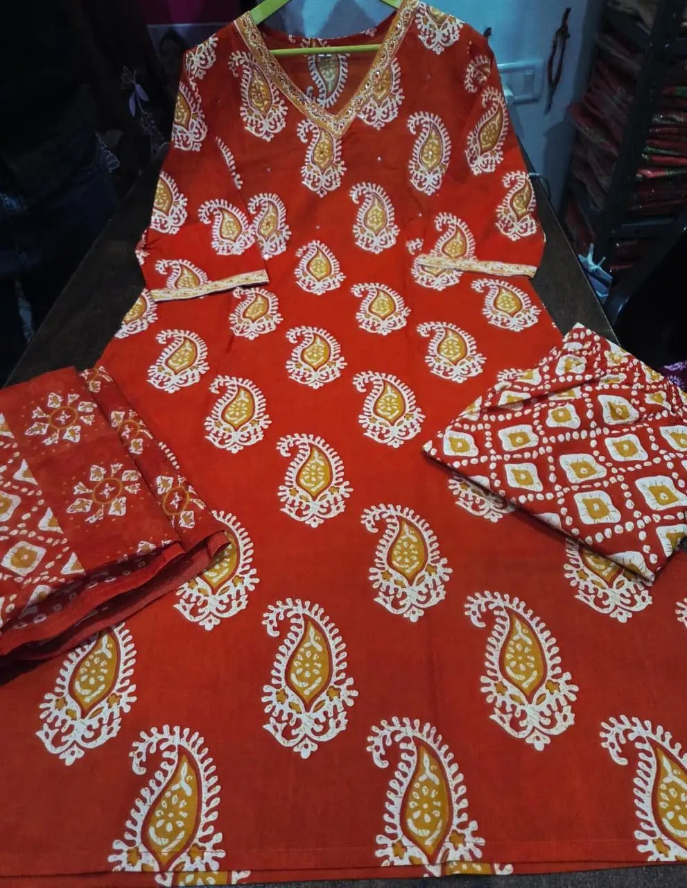 Elegant Pure Cotton Kurti Set - Embroidered Yoke Detail View | Jaipur Cloth