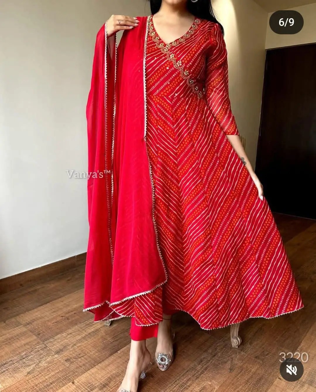 Festive Bandej Anarkali Set Pure Cotton Kurti Set for Women - Front Full View | Jaipur Cloth