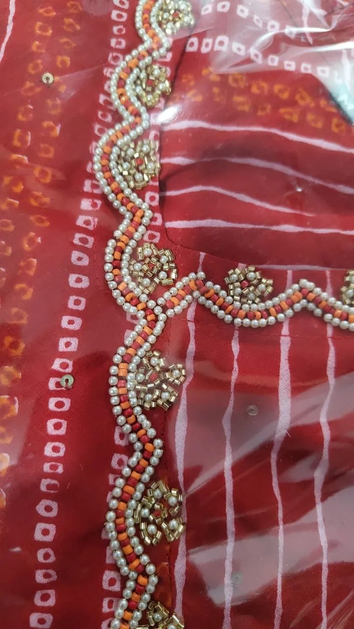 Festive Bandej Anarkali Set Pure Cotton Kurti Set for Women - Fabric & Pattern Close-Up View | Jaipur Cloth
