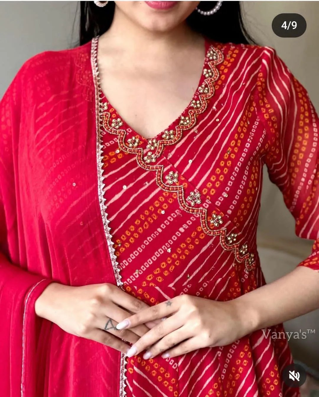 Festive Bandej Anarkali Set Pure Cotton Kurti Set for Women - Embroidered Yoke Detail View | Jaipur Cloth