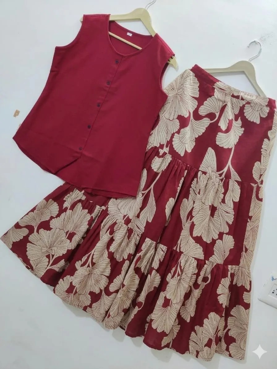 Eternal Elegance Skirt Set Pure Cotton Kurti Set for Women - Embroidered Yoke Detail View | Jaipur Cloth