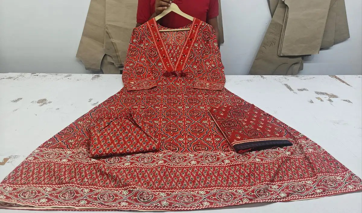 Dreamy Anarkali Kurti Set Pure Cotton Kurti Set for Women - Embroidered Yoke Detail View | Jaipur Cloth