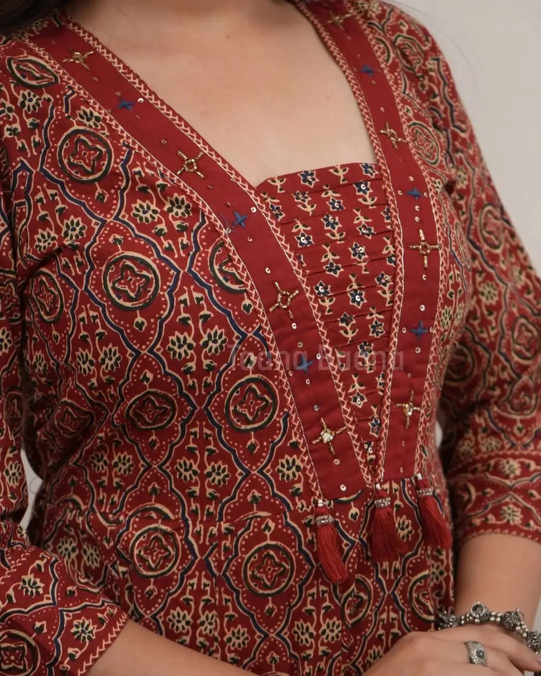 Dreamy Anarkali Kurti Set Pure Cotton Kurti Set for Women - Fabric & Pattern Close-Up View | Jaipur Cloth