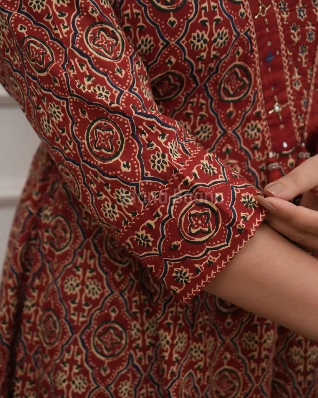 Dreamy Anarkali Kurti Set Pure Cotton Kurti Set for Women - Side Profile View | Jaipur Cloth