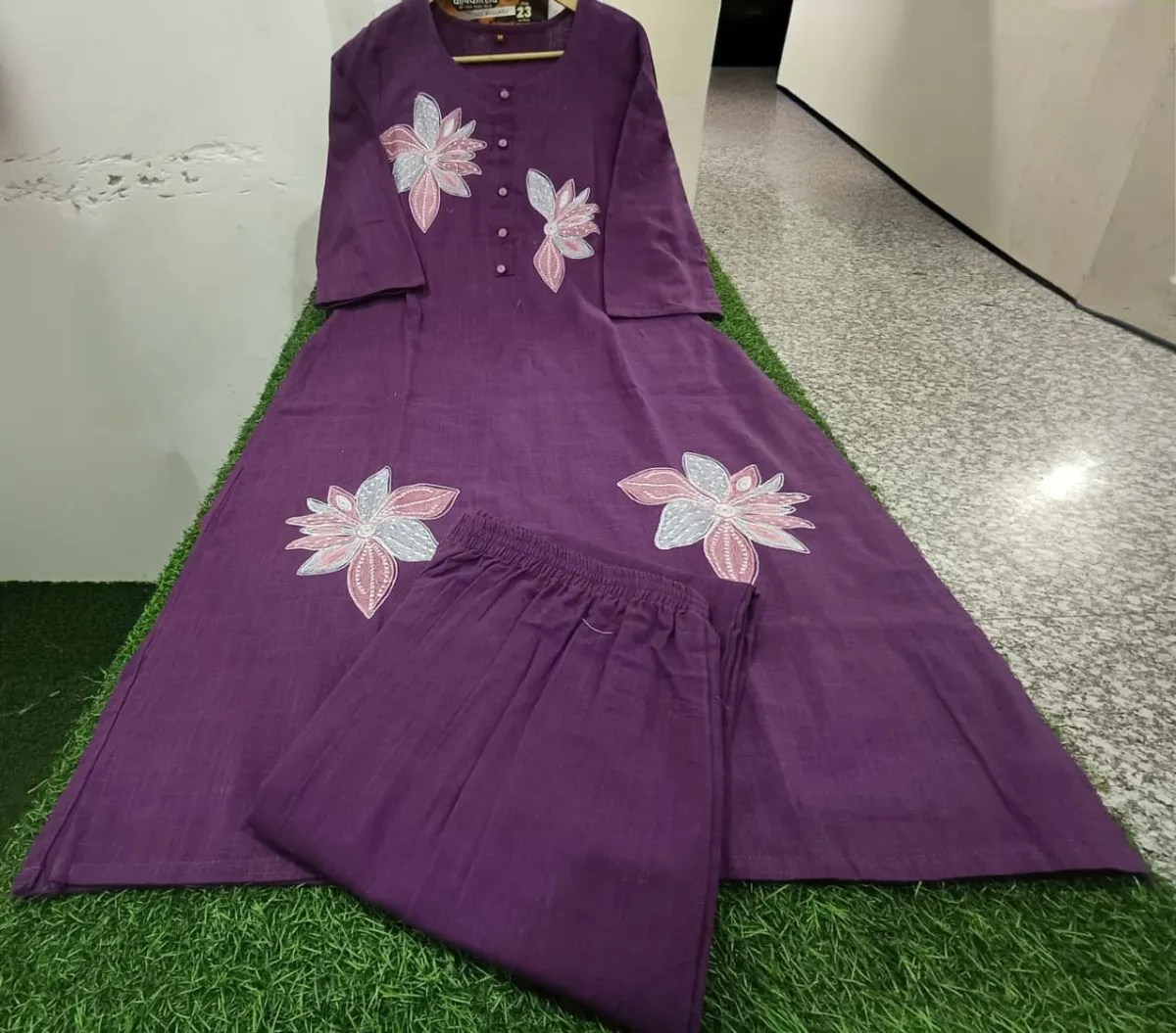 Elegant Office Style Pant Set Pure Cotton Kurti Set for Women - Side Profile View | Jaipur Cloth