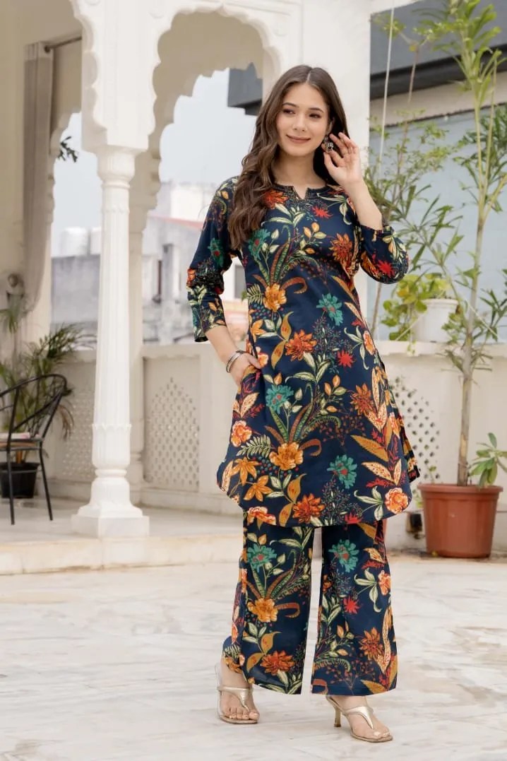Chic Comfort Kurta Set Pure Cotton Kurti Set for Women - Fabric & Pattern Close-Up View | Jaipur Cloth