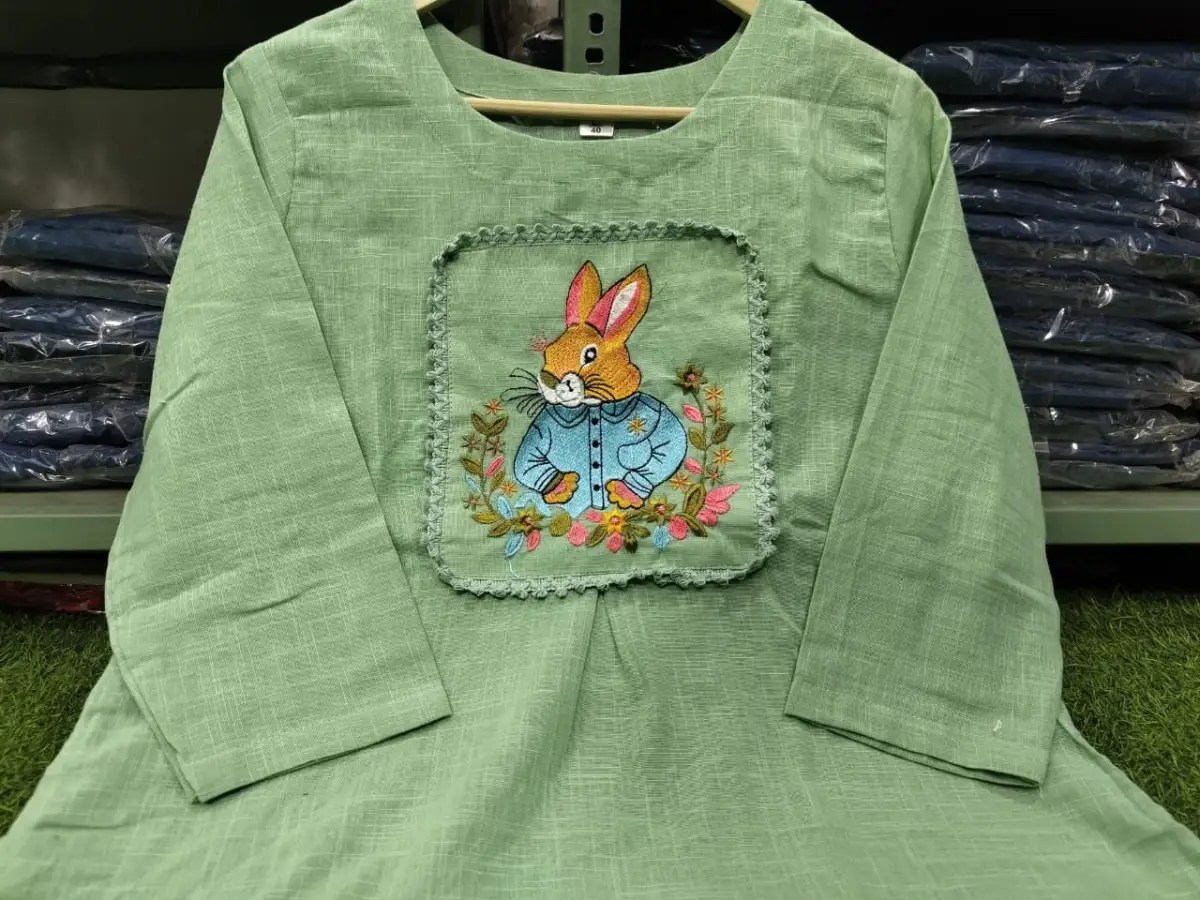 Pure Cotton Slub Kurta Set - Embroidered Yoke Detail View | Jaipur Cloth