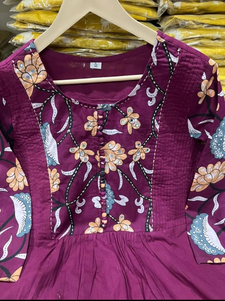 Hand Embroidered Pure Cotton Kurta Pant Set for Women - Embroidered Yoke Detail View | Jaipur Cloth