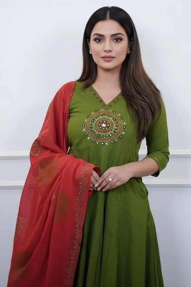Elegant Anarkali Set - Handblock Printed Cotton Kurti Set by Jaipur Cloth