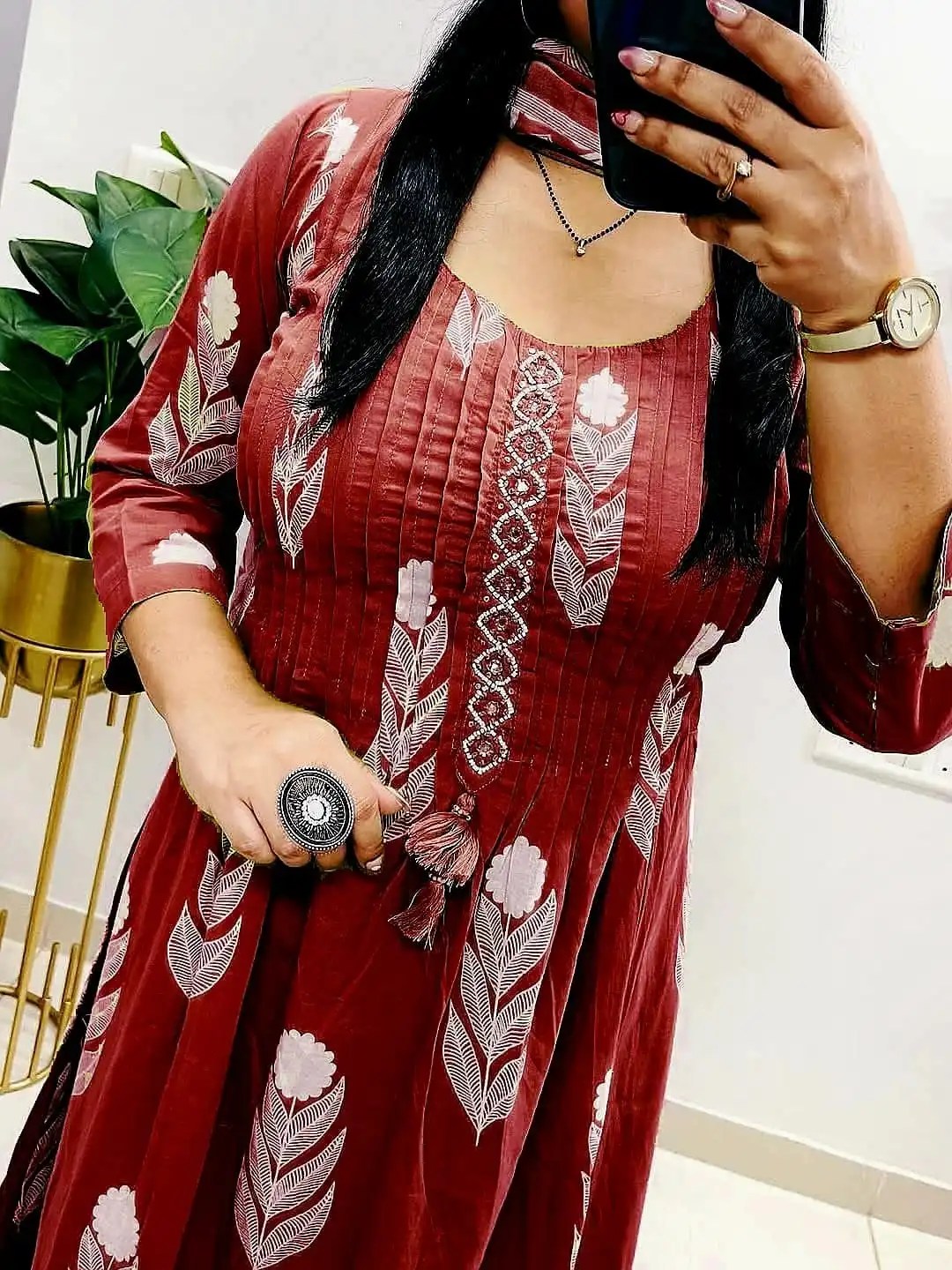 Elegant Pintex Work Pure Cotton Kurti Pant Set - Back & Fabric Close-Up View