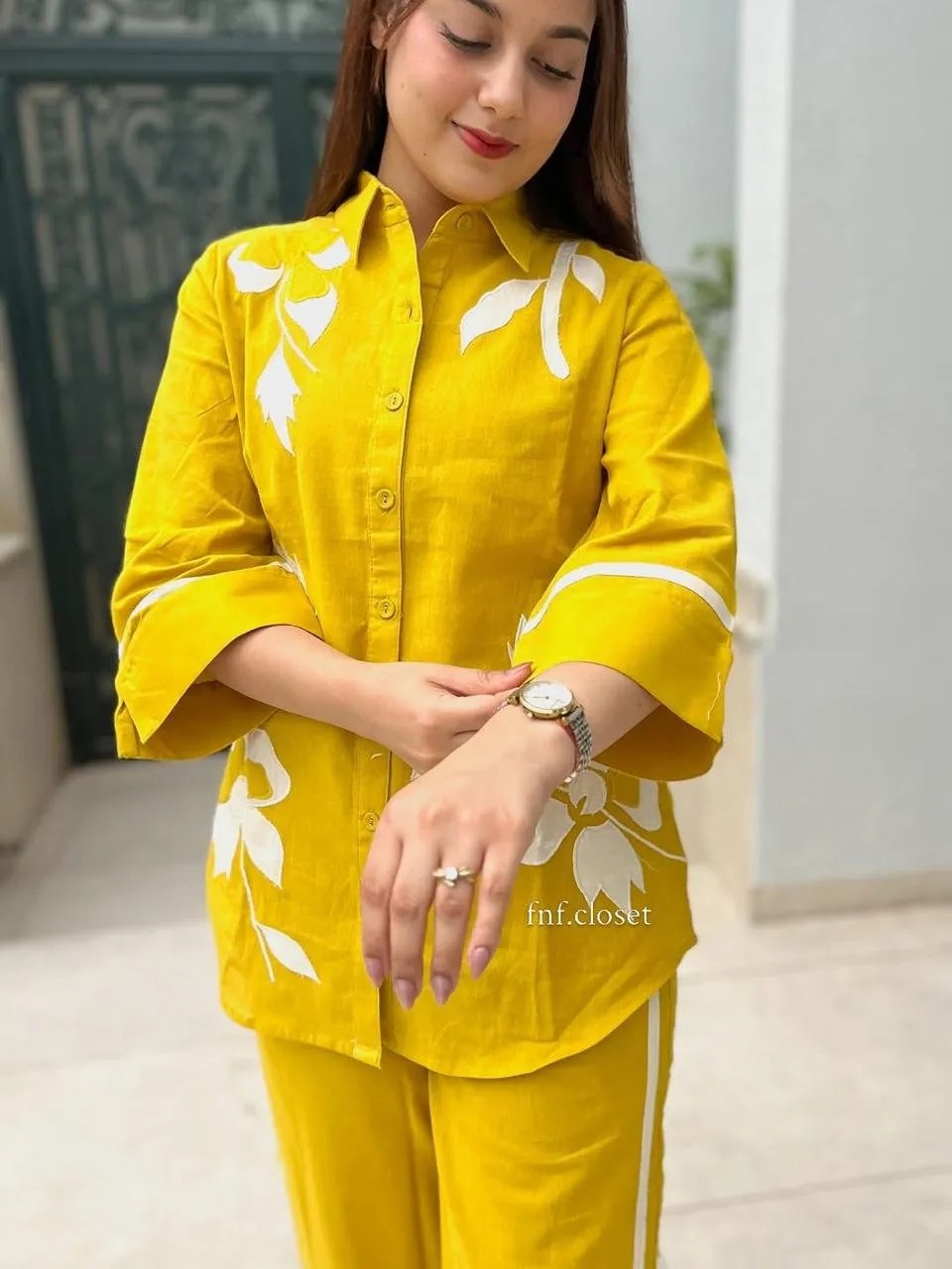 Premium Cotton Slub Shirt & Pant Co-ord Set for Office Wear - Back & Fabric Close-Up View