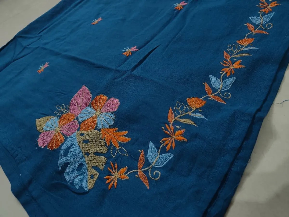 Embroidered Sleeveless Cotton Kurti Pant Set for Summer - Back & Fabric Close-Up View