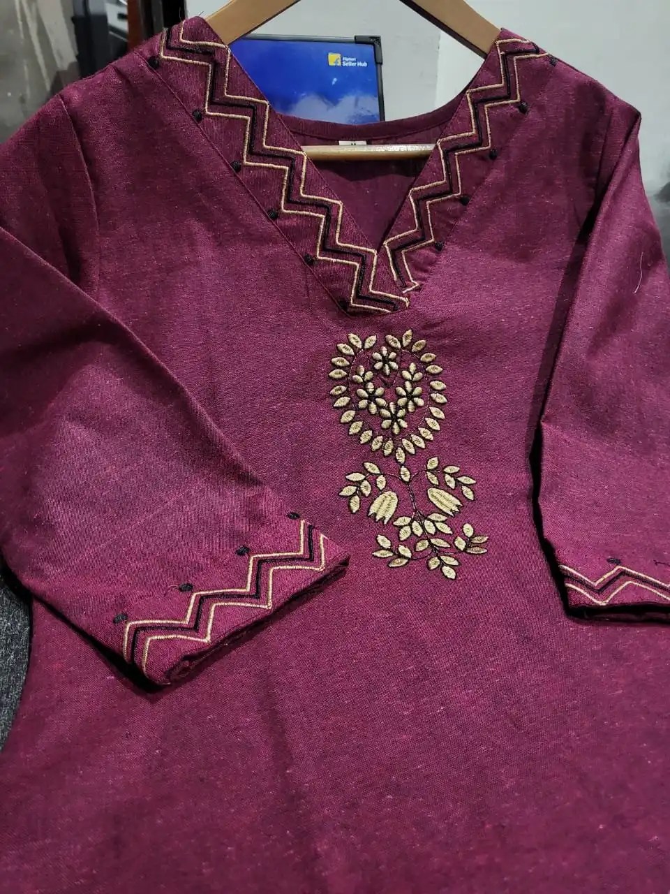 Linen Elegance Handloom Cotton Kurti Set - Side Profile View