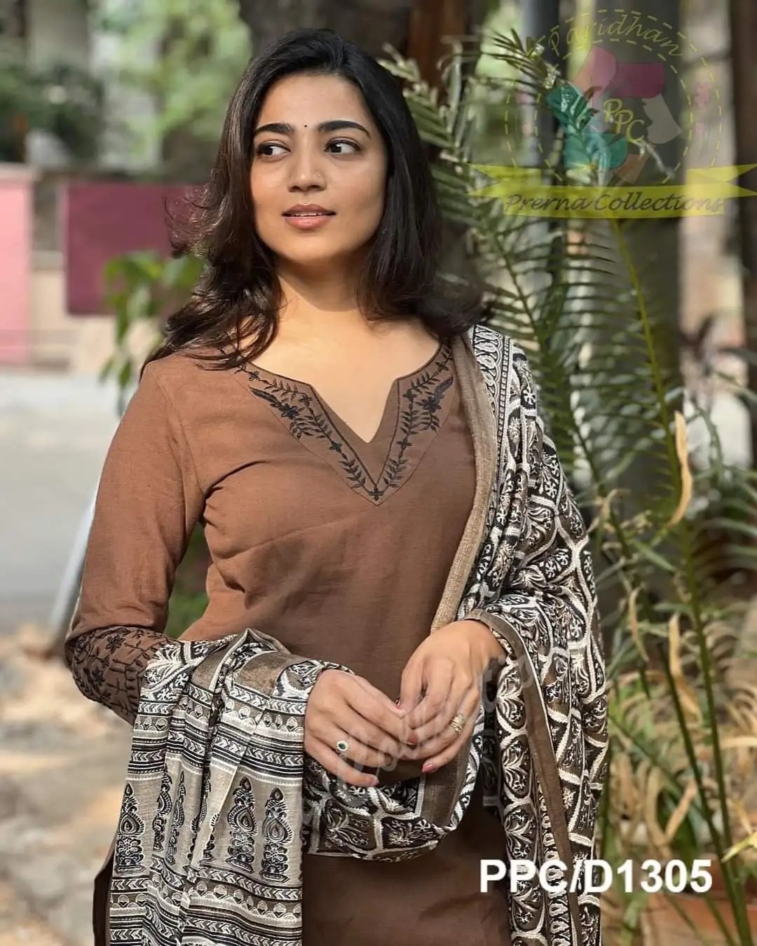 Sophisticated Khadi Cotton Embroidered Suit Set - Back & Fabric Close-Up View