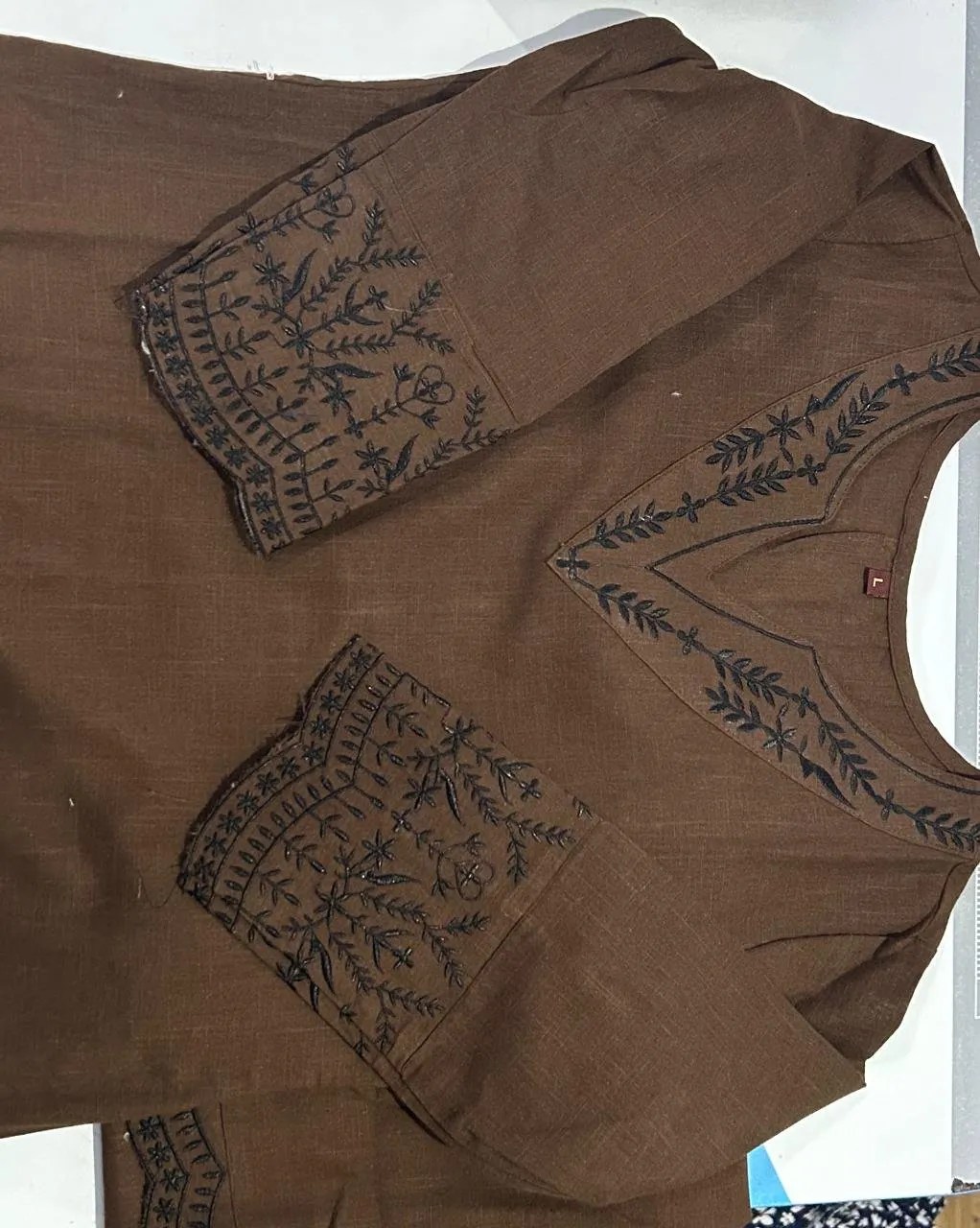 Sophisticated Khadi Cotton Embroidered Suit Set - Side Profile View