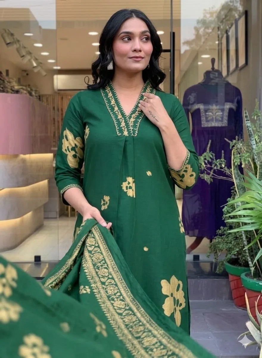 Dreamy Discharge Print Suit Set - Handblock Printed Cotton Kurti Set by Jaipur Cloth