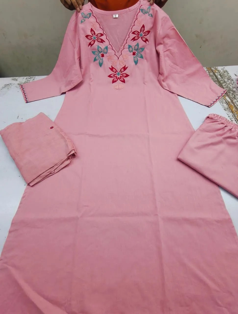 Embroidered Cotton Kurti Set - Handblock Printed Cotton Kurti Set by Jaipur Cloth