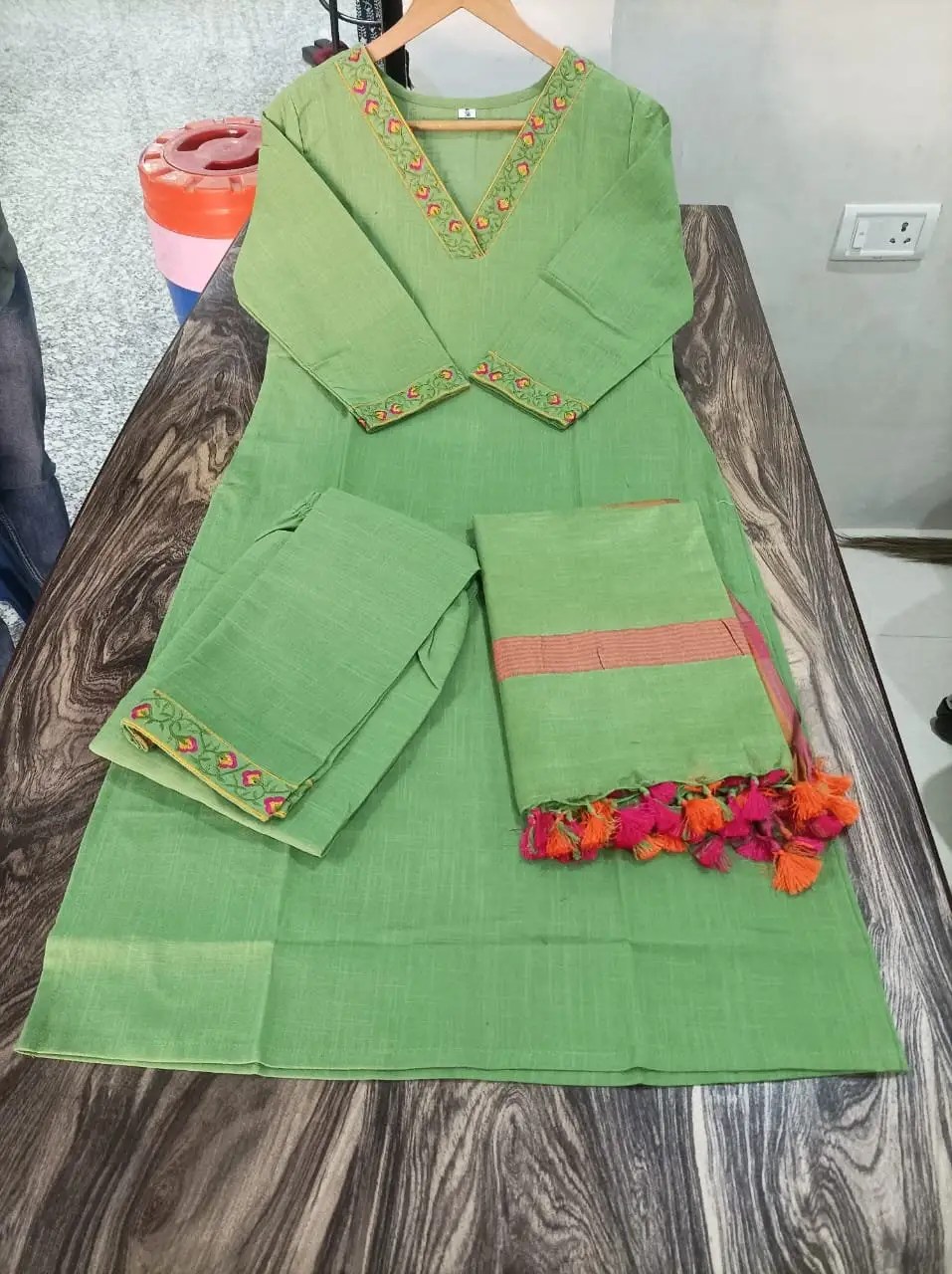 Holi Special Handloom Embroidery Set - Handblock Printed Cotton Kurti Set by Jaipur Cloth