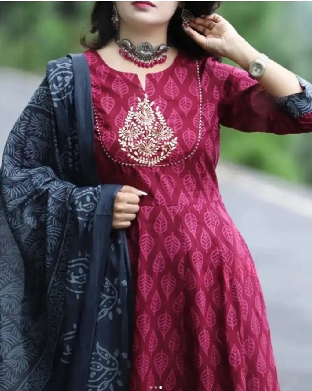 Elegant Anarkali Kurta Set with Angrakha - Handblock Printed Cotton Kurti Set by Jaipur Cloth