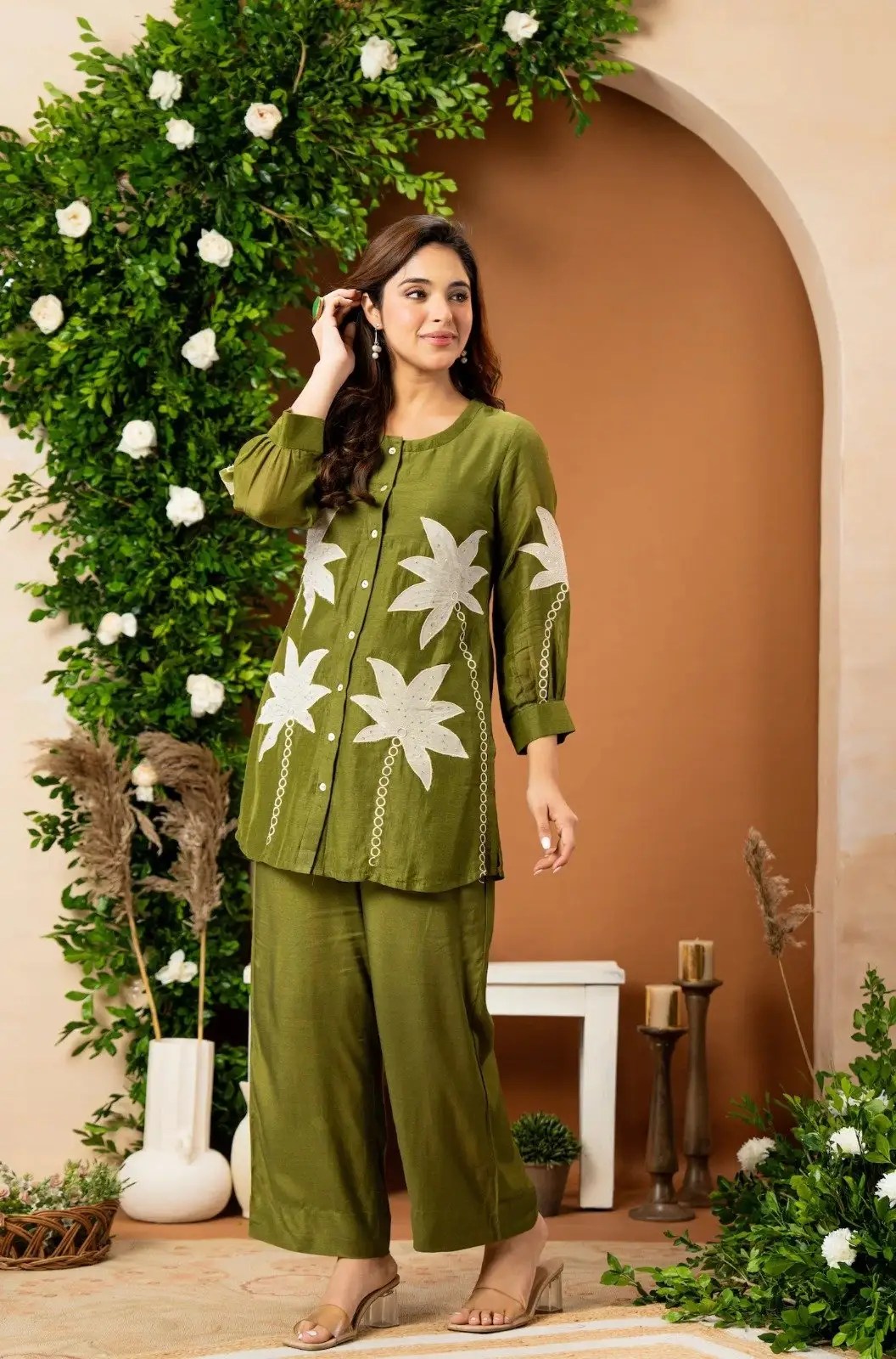 Embroidered Cotton Flex Co-ord Set - Handblock Printed Cotton Kurti Set by Jaipur Cloth