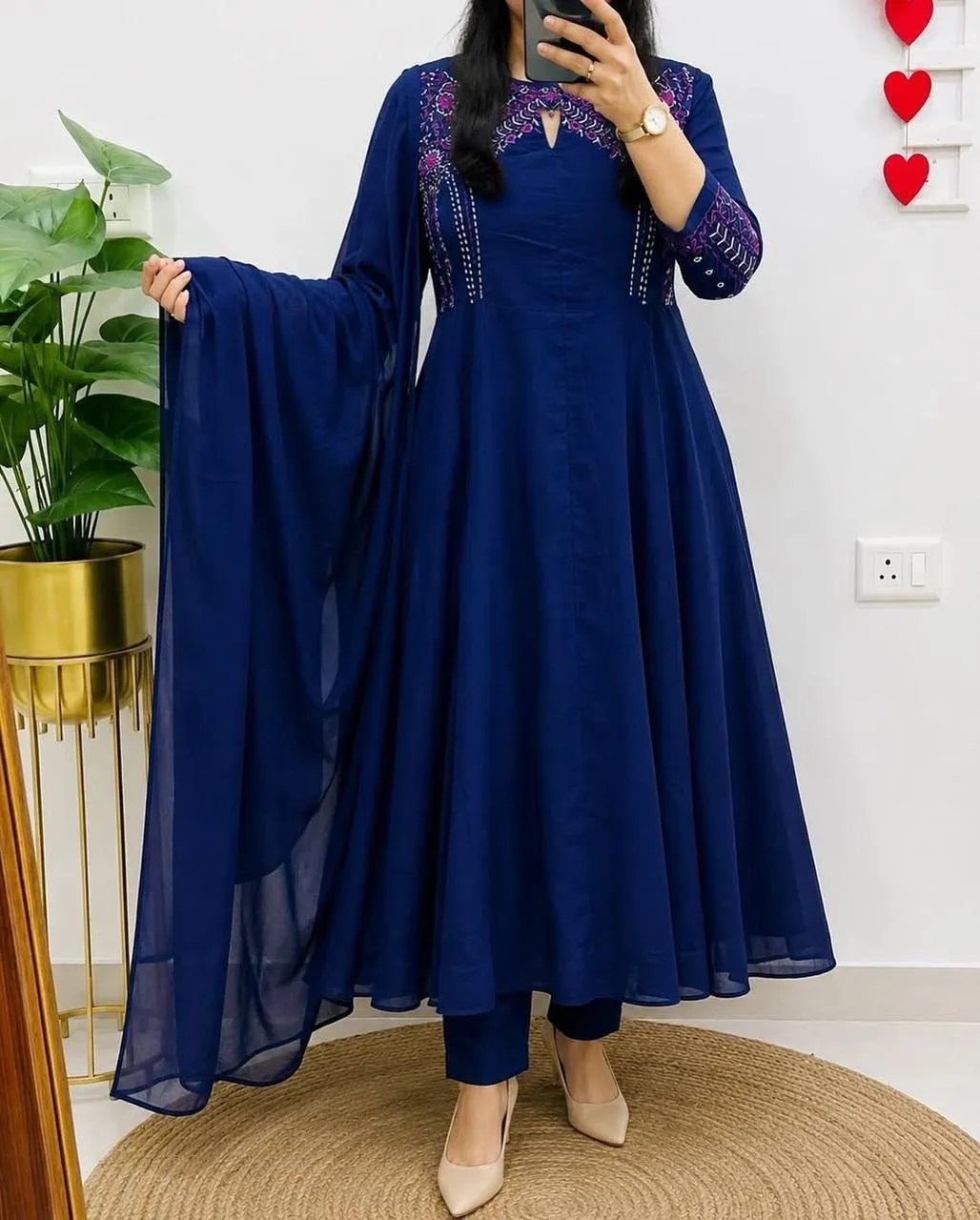 Ashna Noir Dreamy Anarkali Suit - Handblock Printed Cotton Kurti Set by Jaipur Cloth