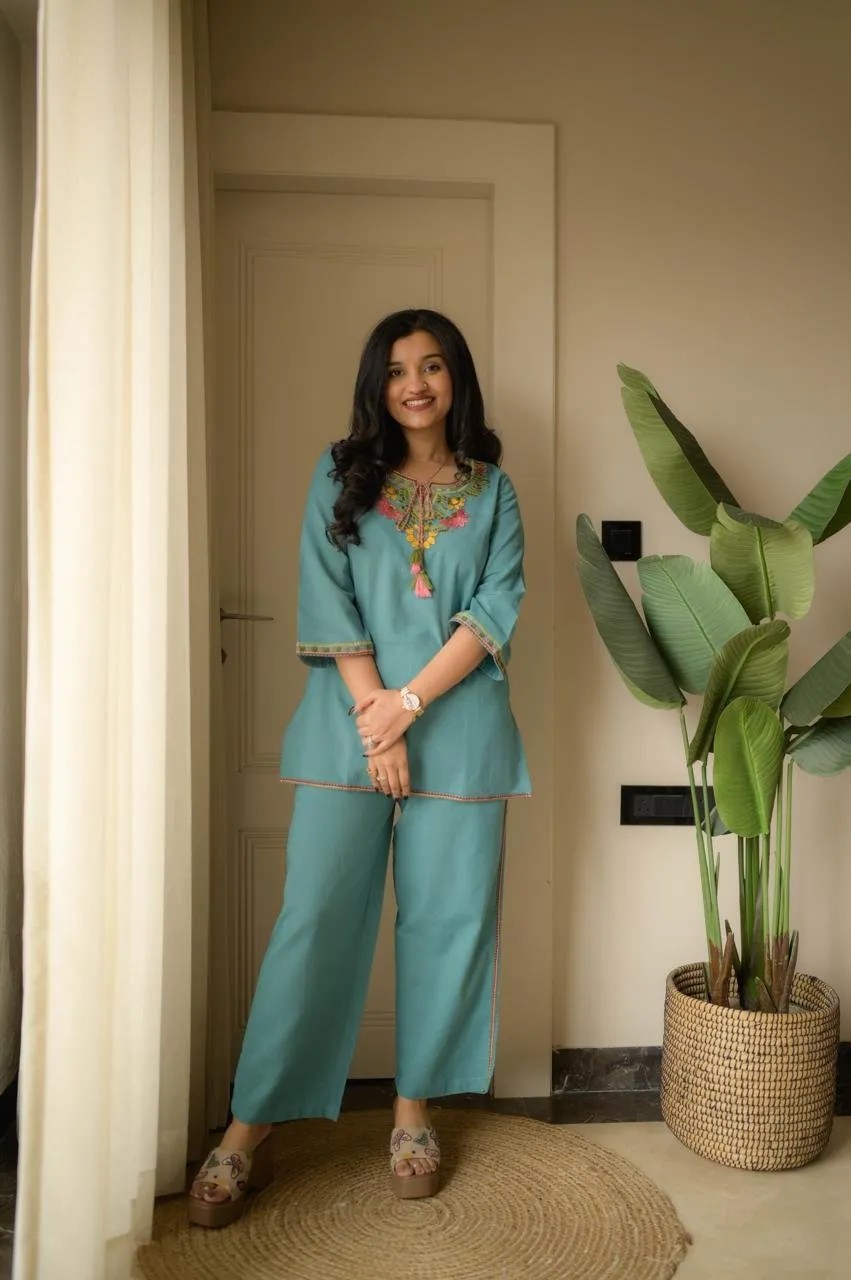 Elegant Embroidered Ethnic Set - Handblock Printed Cotton Kurti Set by Jaipur Cloth