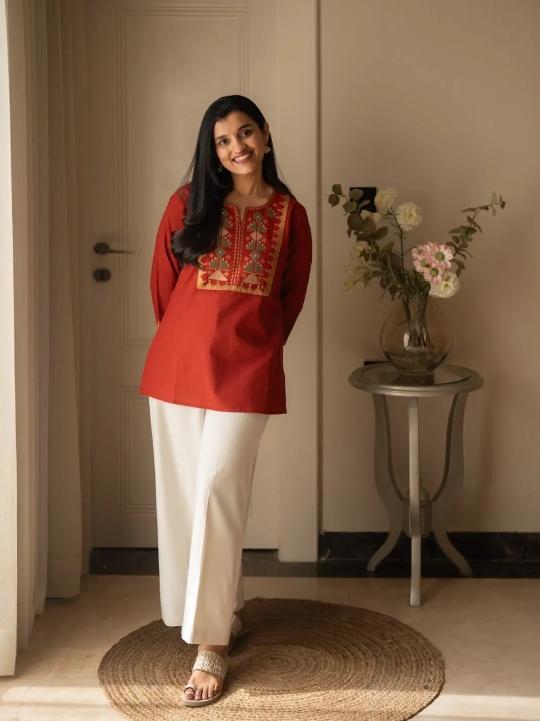 Embroidered Cotton Summer Suit - 100% Pure Cotton Front View Jaipur Cloth