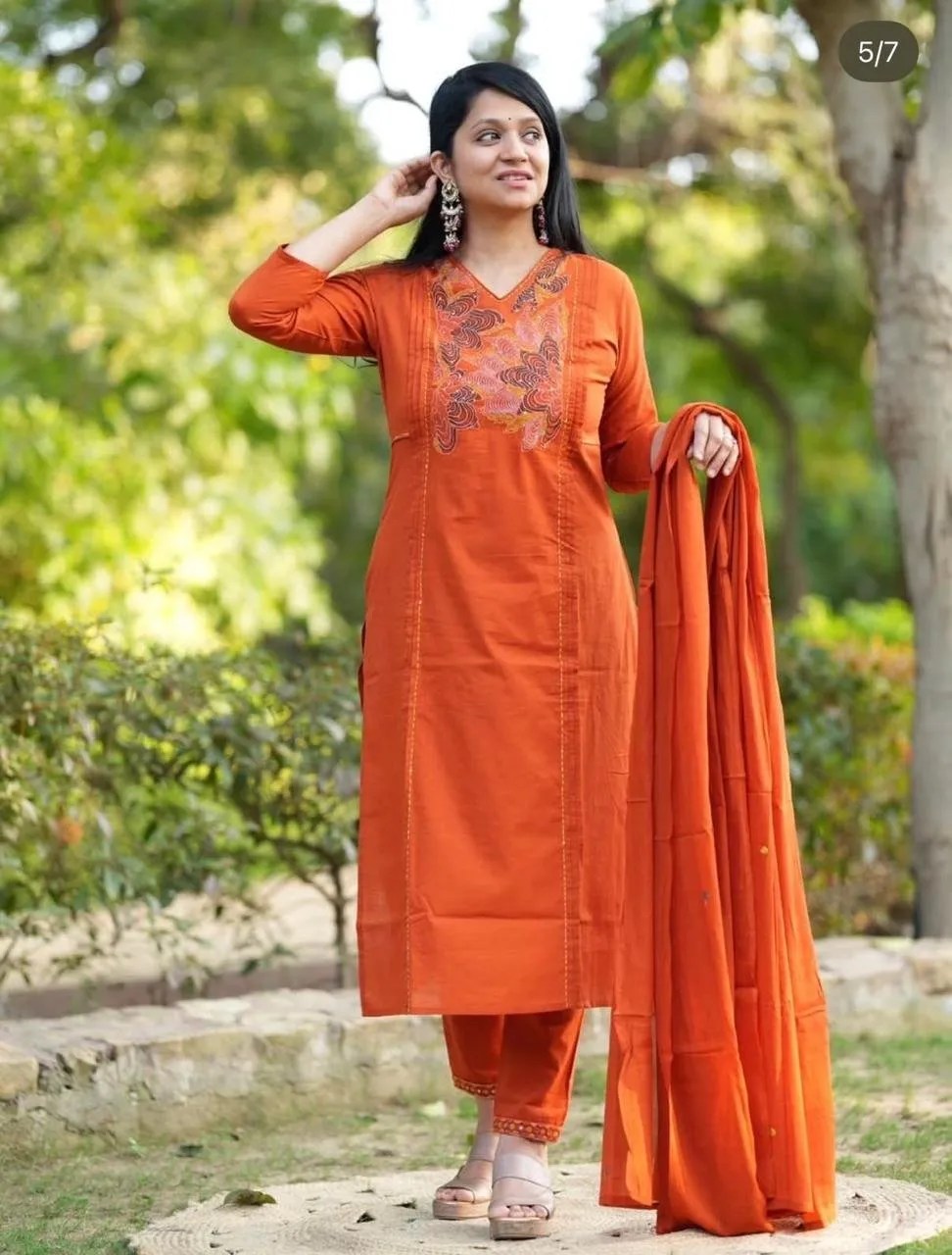 Festive Cotton Embroidery Suit Set - 100% Pure Cotton Front View Jaipur Cloth