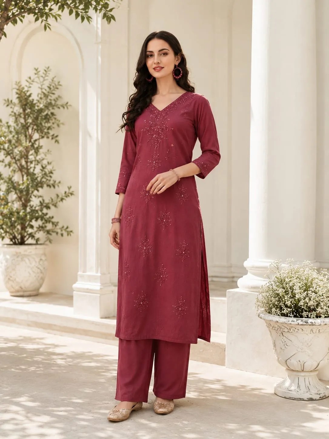 Elegant Embroidered Cotton Kurti Set - 100% Pure Cotton Front View Jaipur Cloth