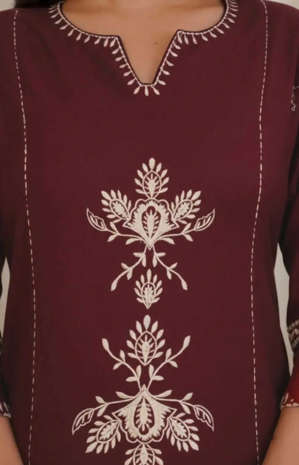 Elegant Embroidered Kurti Pant Set - Jaipuri Print Close Up Detail