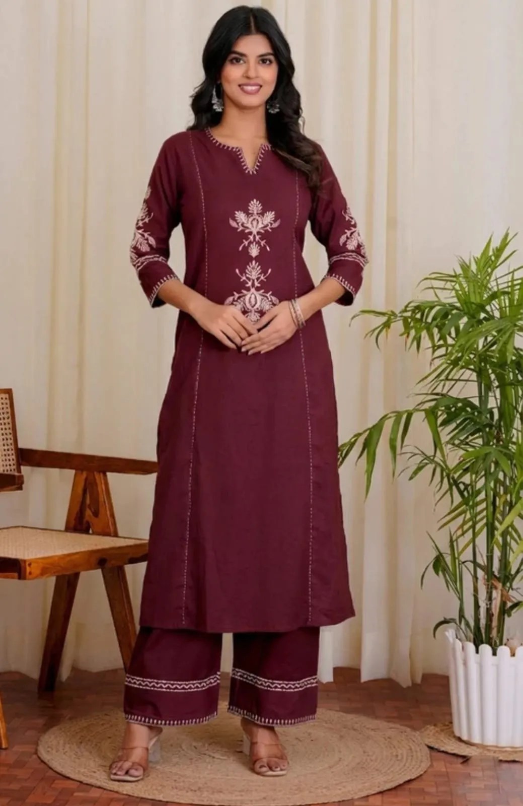 Elegant Embroidered Kurti Pant Set - 100% Pure Cotton Front View Jaipur Cloth
