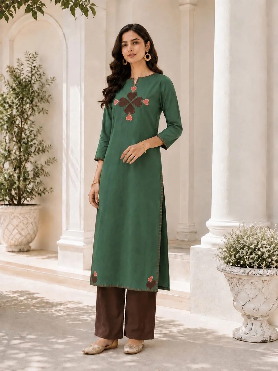 Elegant Green Cotton Kurti Set - 100% Pure Cotton Front View Jaipur Cloth