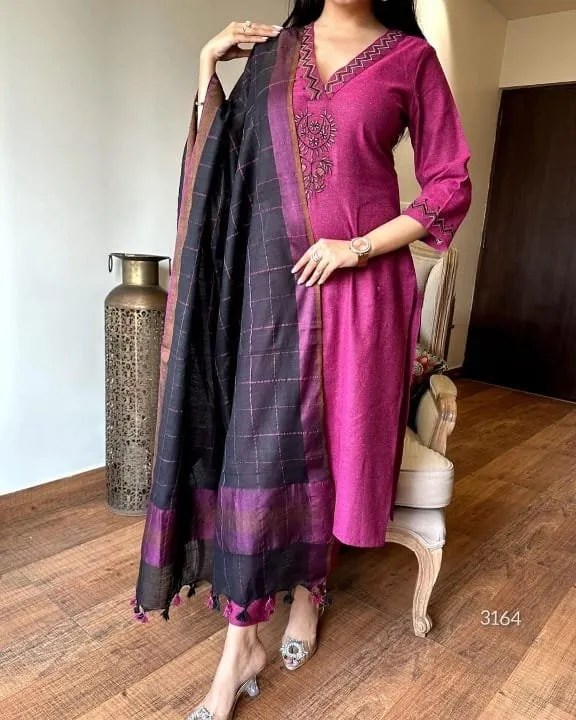 Elegant Handloom Cotton Suit Set - 100% Pure Cotton Front View Jaipur Cloth