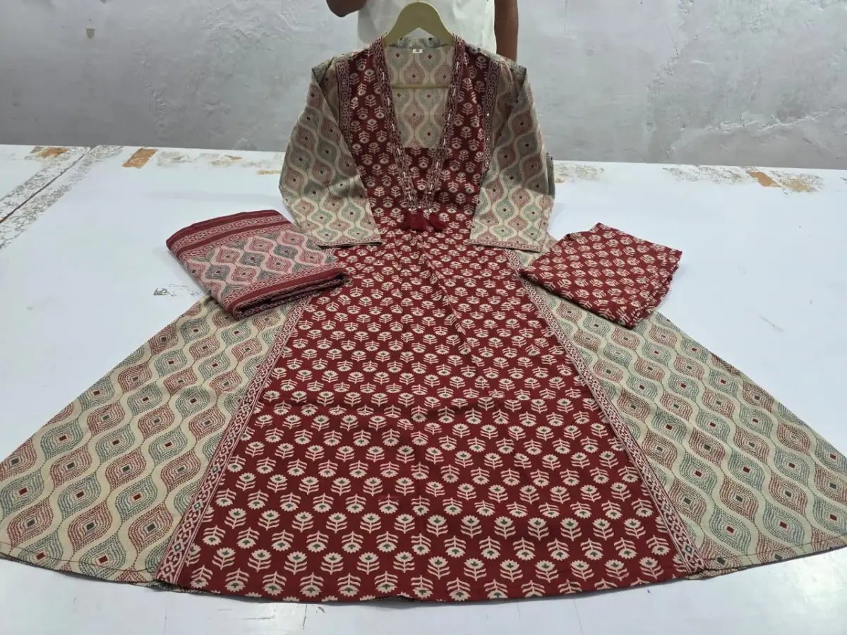 Dreamy Anarkali Suit - Jaipuri Print Close Up Detail