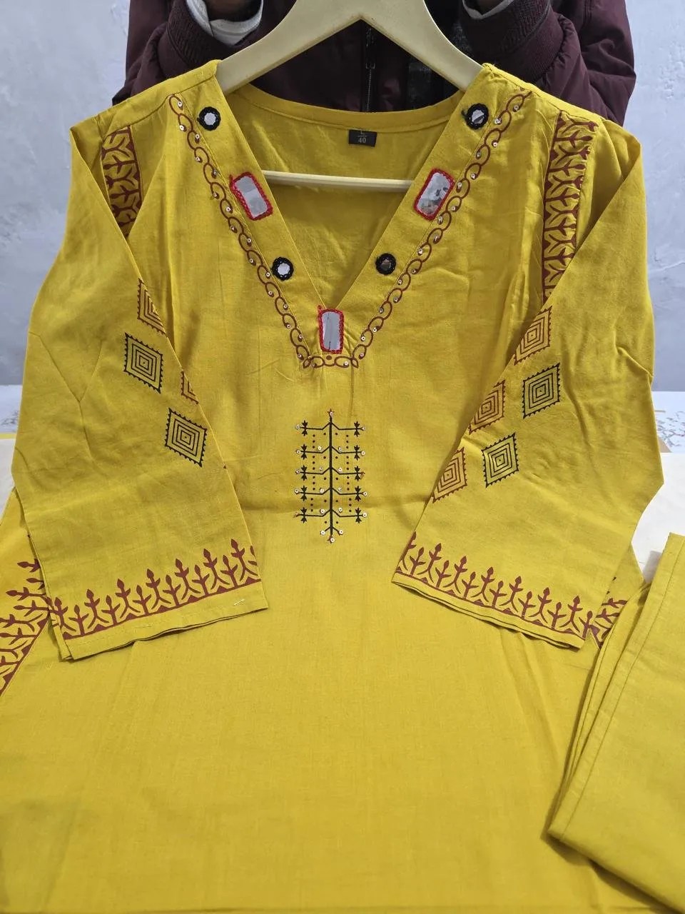 Elegant Anarkali Kurta Set - Jaipuri Print Close Up Detail