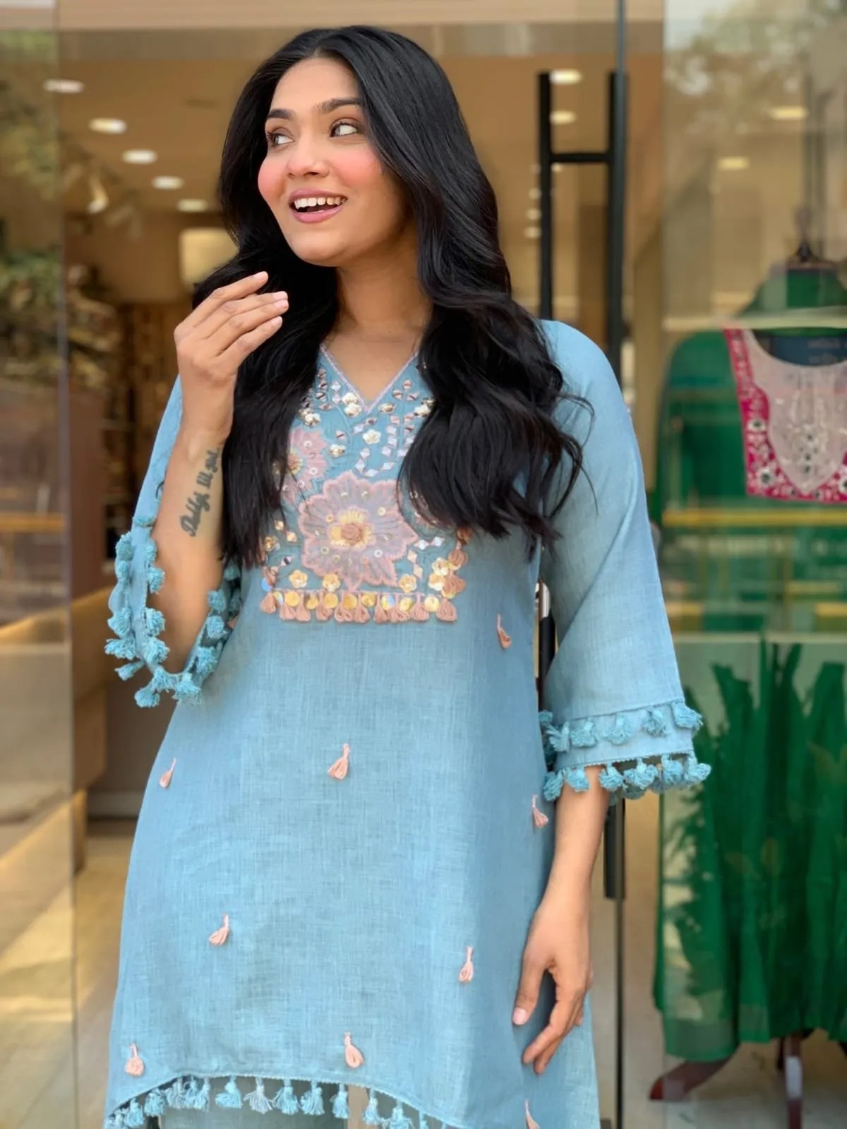 Summer Blessings Embroidered Coord Set - 100% Pure Cotton Front View Jaipur Cloth