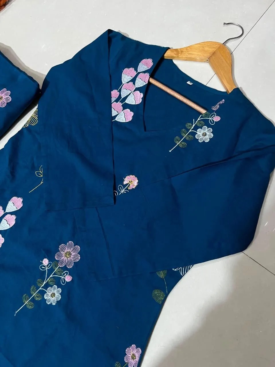 Elegant Embroidery Kurti Set - Jaipuri Print Close Up Detail