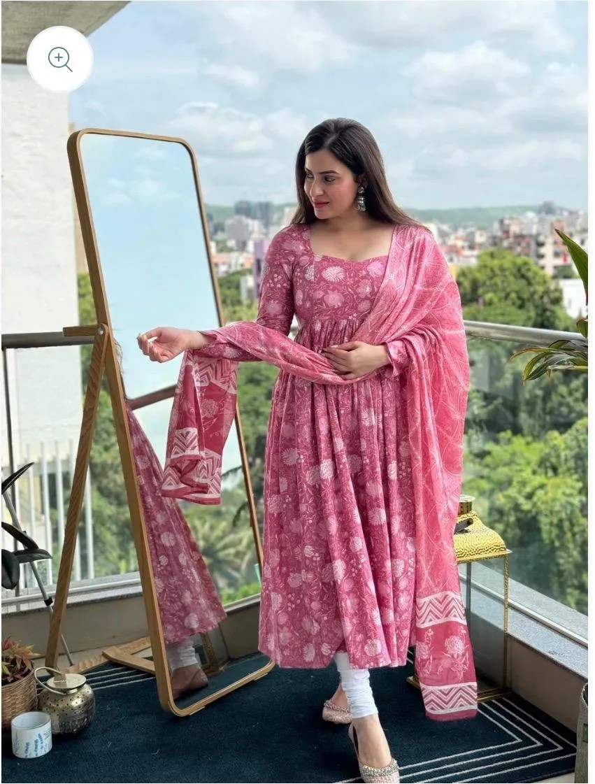 Dreamy Anarkali Kurta Set - 100% Pure Cotton Front View Jaipur Cloth