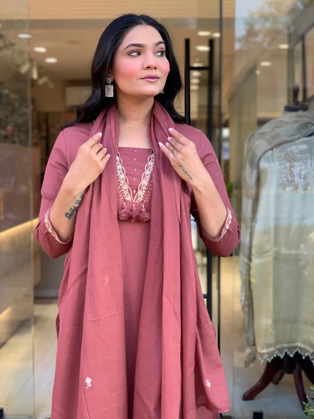 Embroidery Elegance: Kurti Set - 100% Pure Cotton Front View Jaipur Cloth