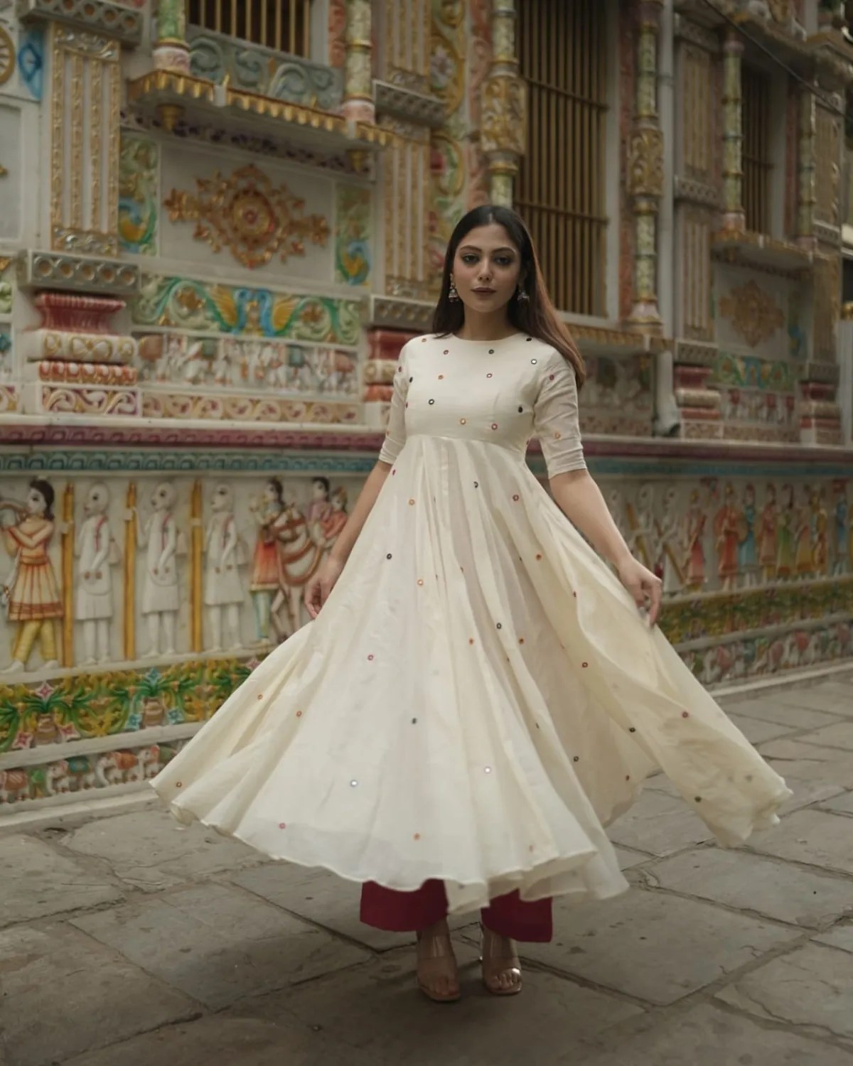 Festival Special Anarkali Suit - 100% Pure Cotton Front View Jaipur Cloth