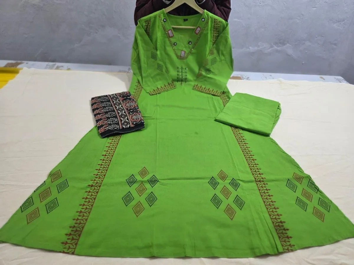 Anarkali Kurta Set with Angrakha Design - Handblock Printed Cotton Kurti Set by Jaipur Cloth