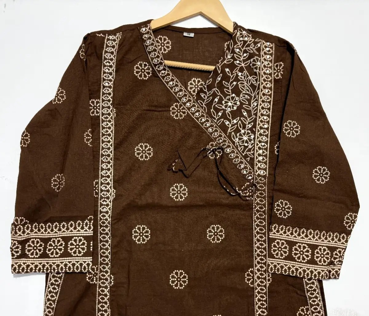Fastiv Angrakha Dreamy Kurta Set - Jaipuri Print Close Up Detail