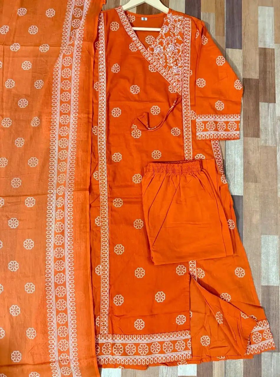 Dreamy Angrakha Kurta Set - Jaipuri Print Close Up Detail