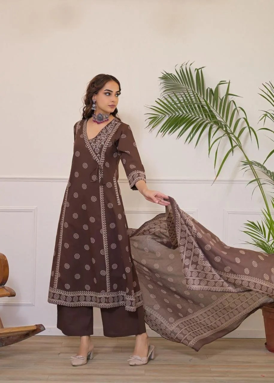 Fastiv Angrakha Dreamy Kurta Set - 100% Pure Cotton Front View Jaipur Cloth