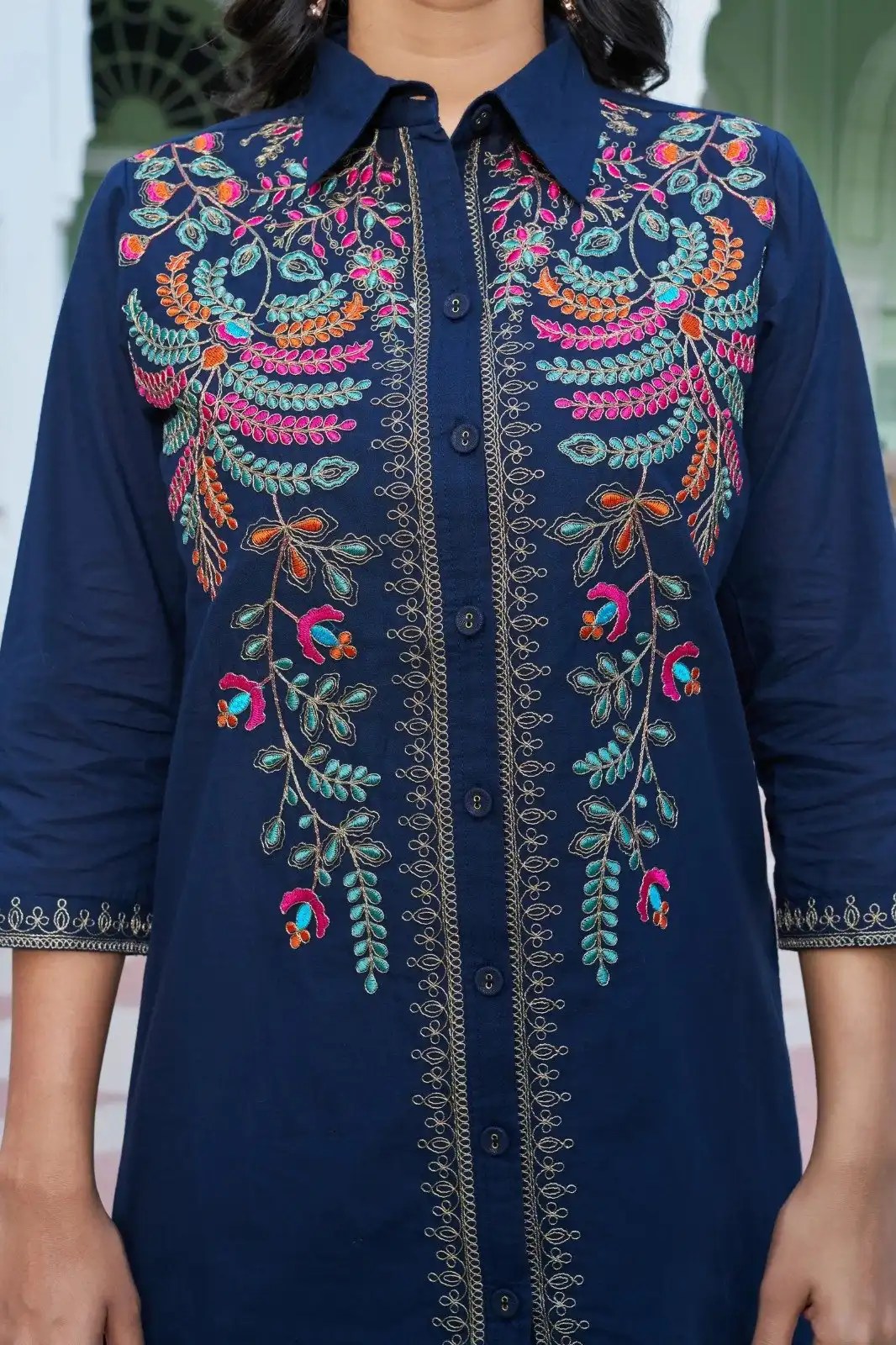 Seasonal Embroidered Cotton Coord Set - Jaipuri Print Close Up Detail