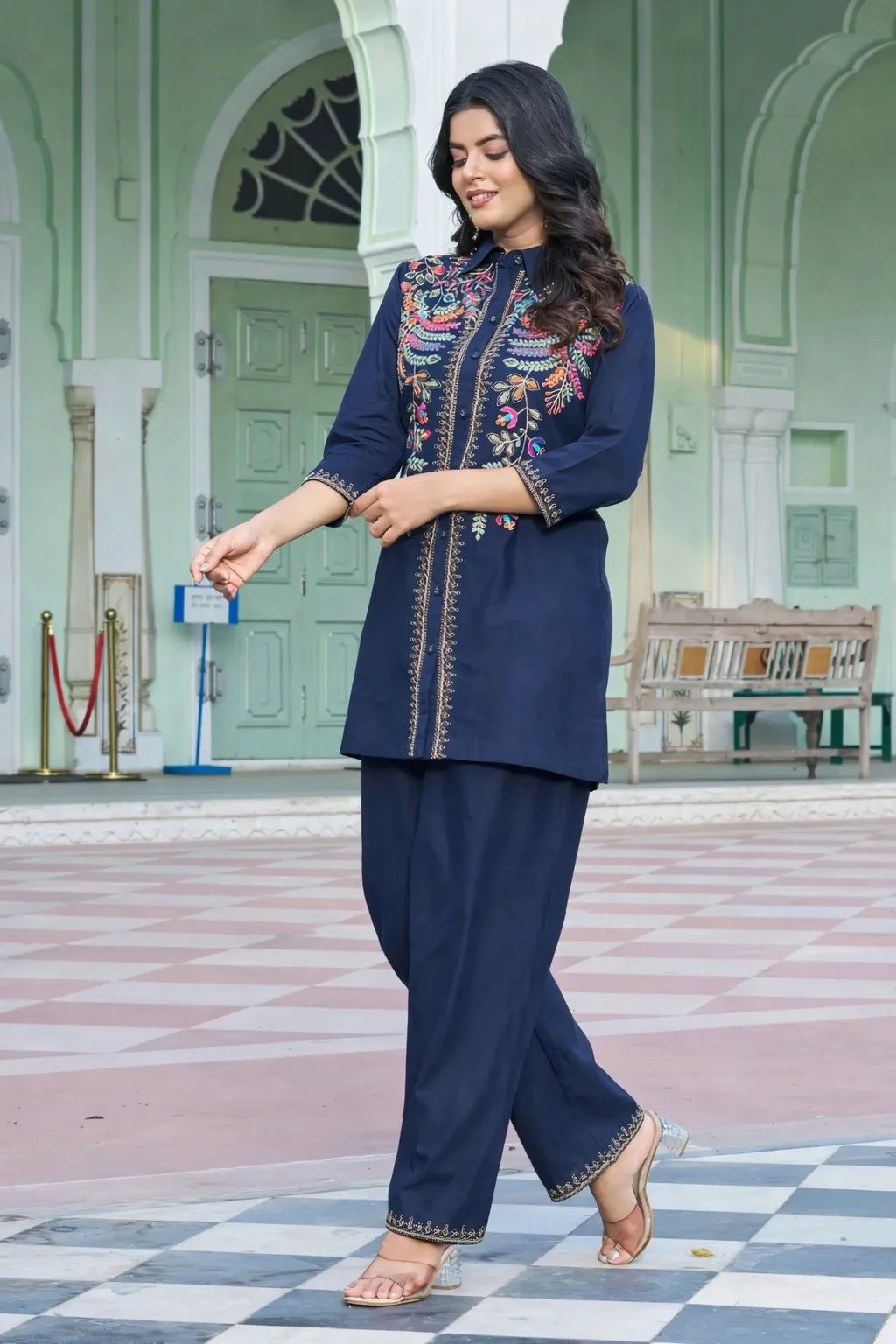 Seasonal Embroidered Cotton Coord Set - 100% Pure Cotton Front View Jaipur Cloth