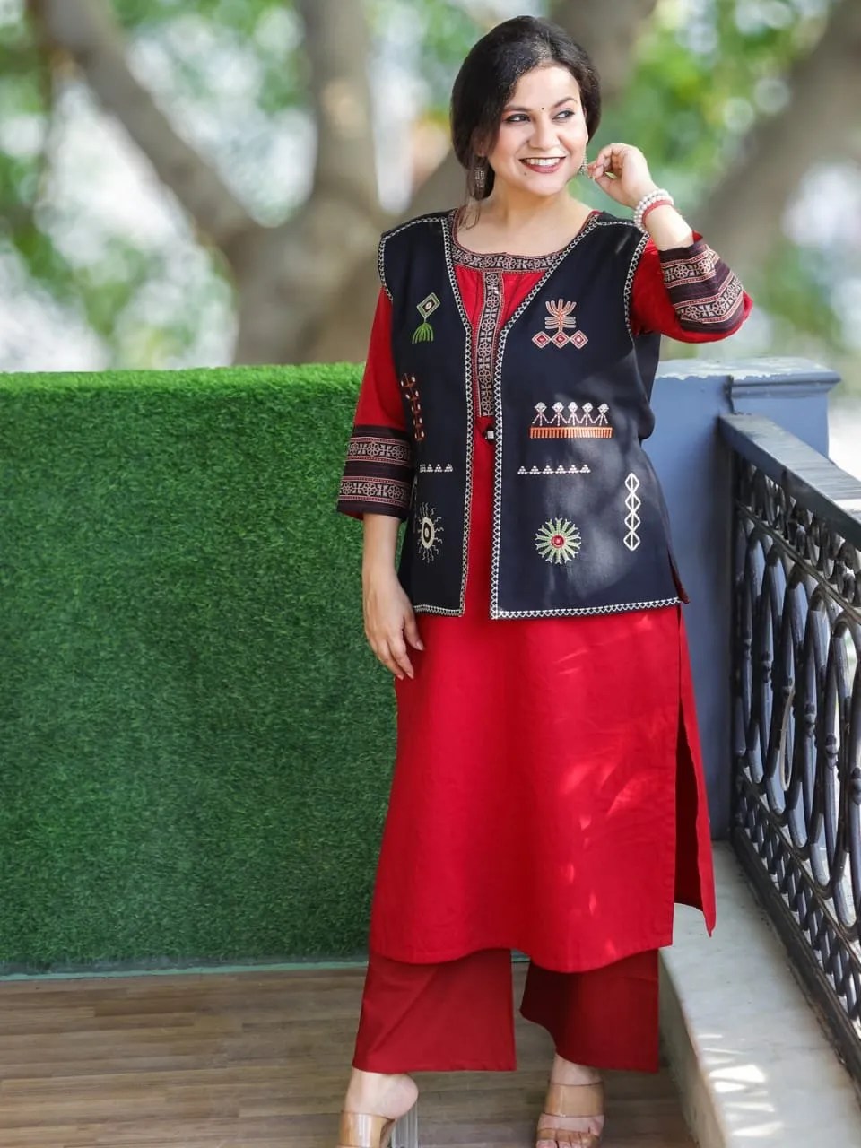 Three Piece Winter Wedding Suit Set - 100% Pure Cotton Front View Jaipur Cloth