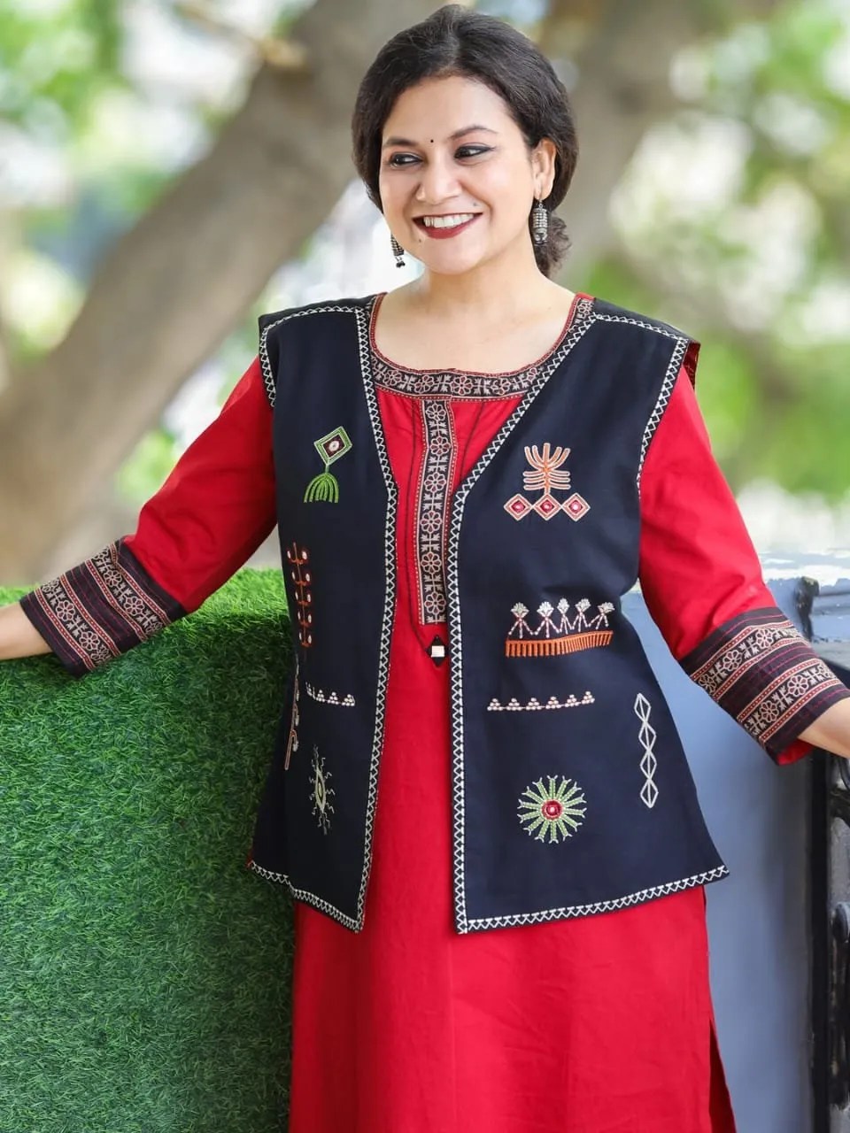 Three Piece Winter Wedding Suit Set - Jaipuri Print Close Up Detail