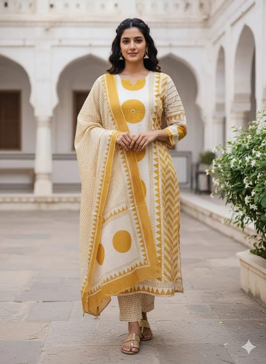 Ajrakh Elegance Cotton Suit Set - 100% Pure Cotton Front View Jaipur Cloth
